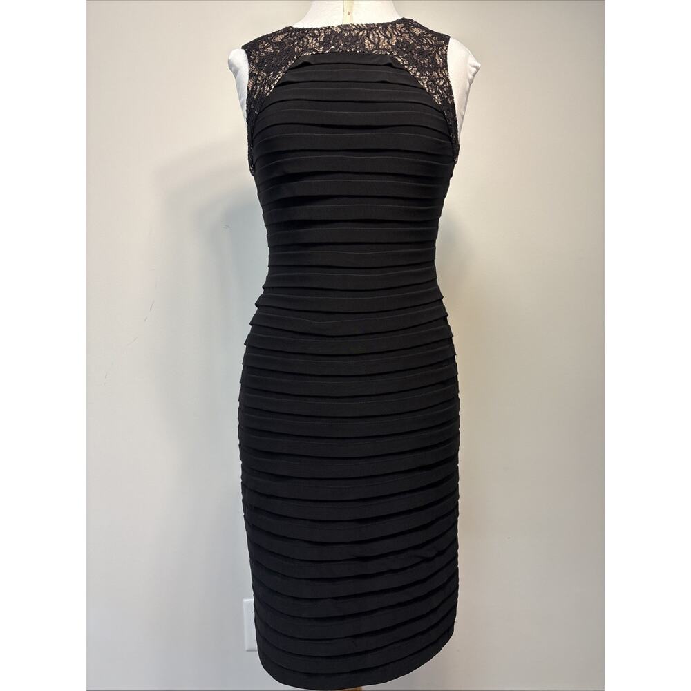 Adrienne Papell Illusion Lace Cocktail Dress Goth Witchy Bodycon LBD 6